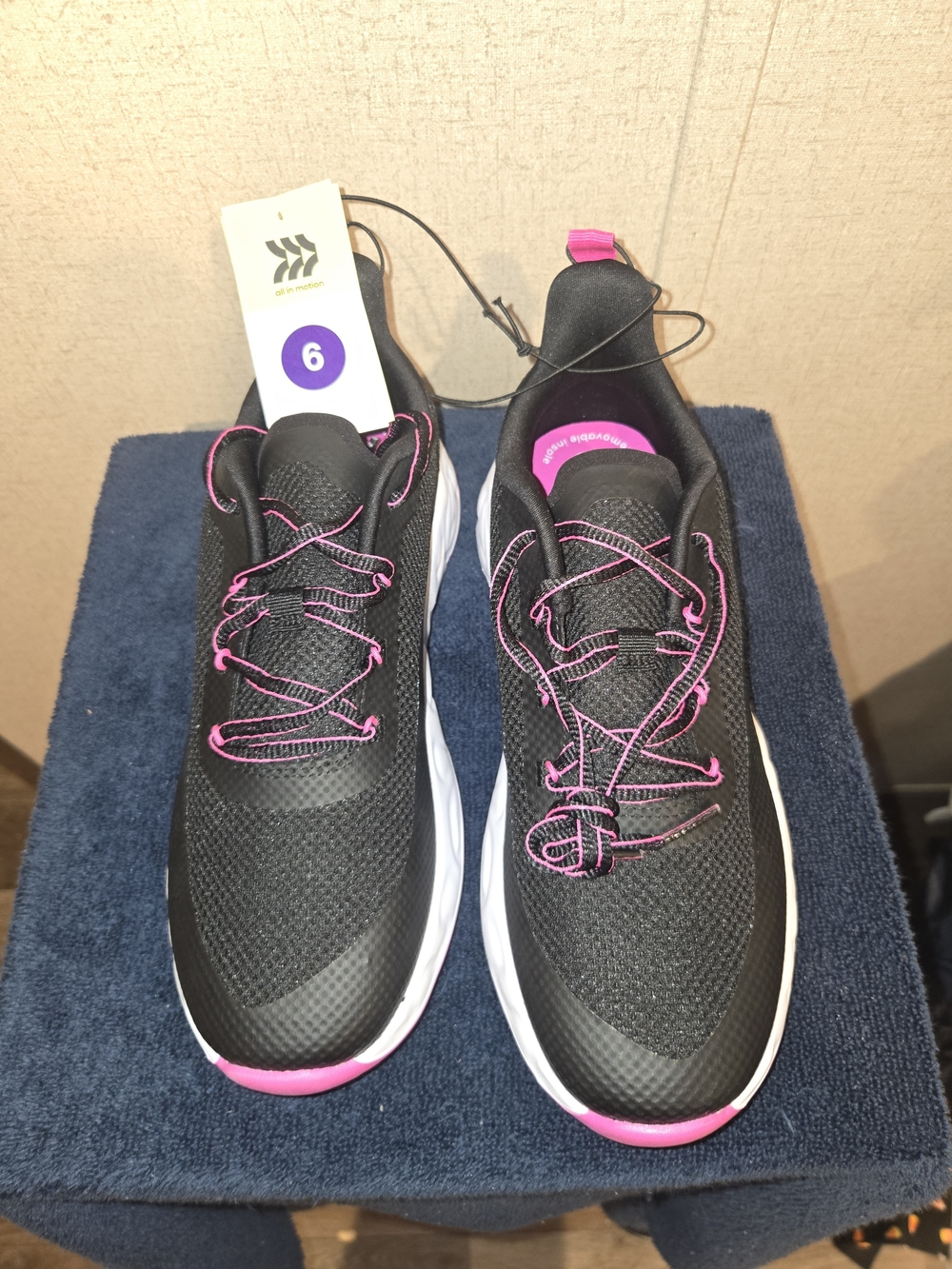 Women's Black and Pink Athletic Sneakers All In Motion Brand Size 6